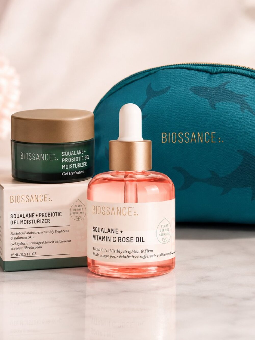 $99+ VALUE | Biossance Squalane Rose Oil + Probiotic Moisturizer + Makeup Bag